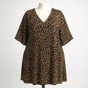 Vintage Catherines Y2K Animal Print Rhinestone Dress Sz 2X Flutter Sleeve Party